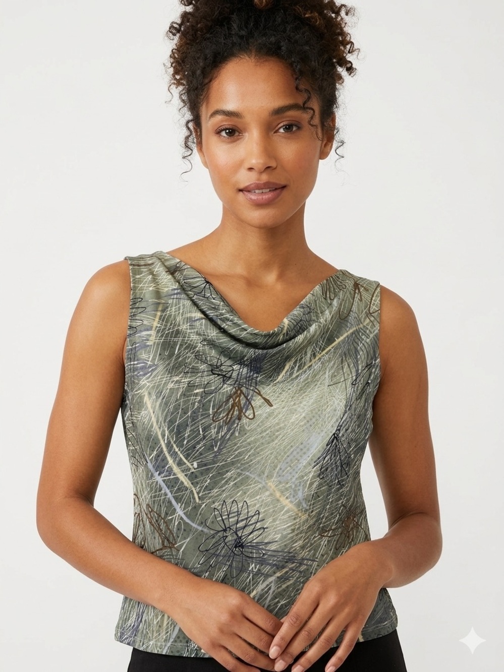 Anna Green Abstract Print Cowl Neck Top